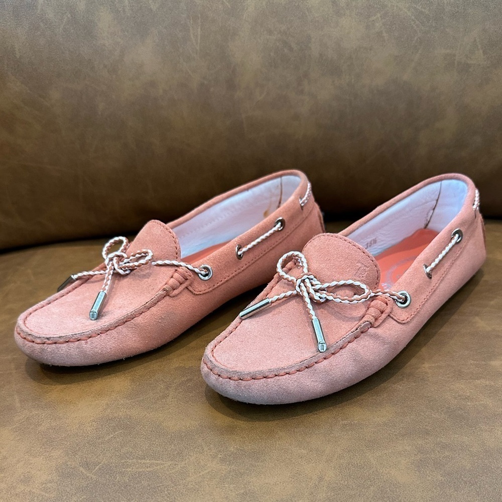 🌻 Tod's Orange Coral Salmon Gommino Driving Shoes Loafers Womens Sz 36.5 US 6.5